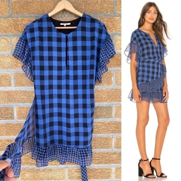 Tularosa Jenny Blue And Black Buffalo/gingham Plaid Wrap Mini Dress medium - Picture 3 of 15